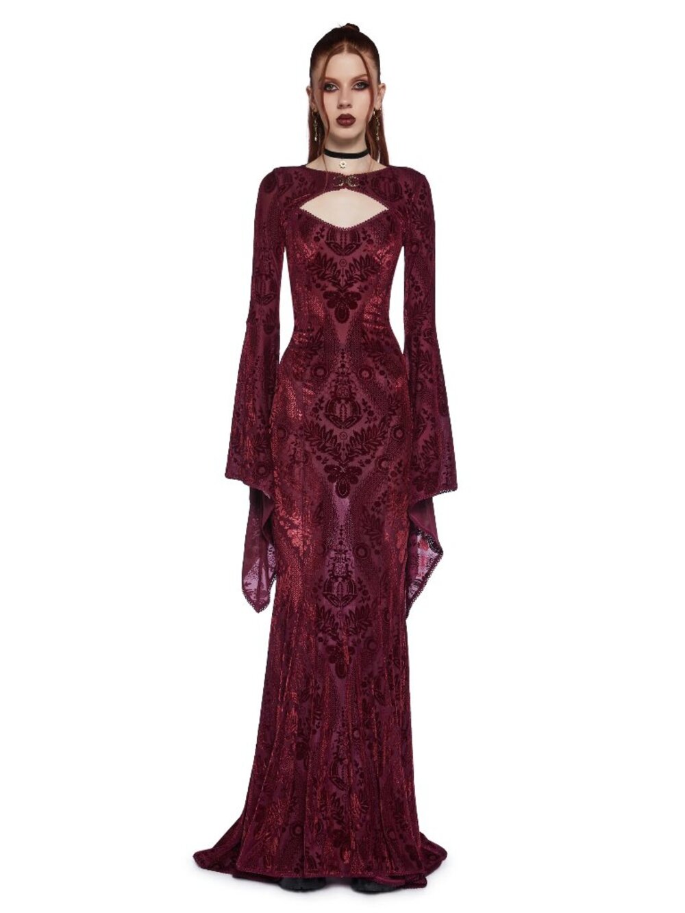 Druid’s Wife Maxi Dress And Shrug Set - Dark Red